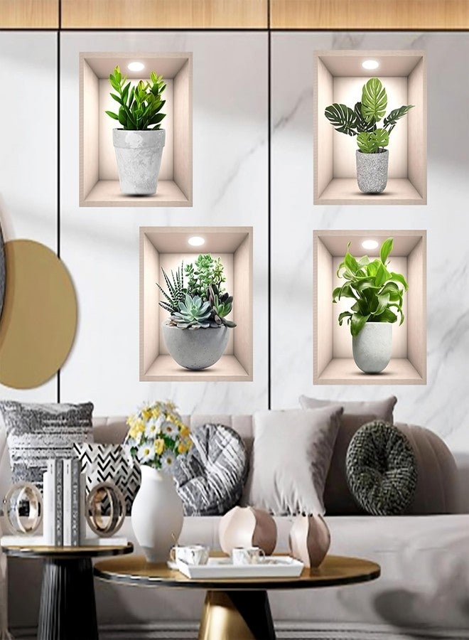 KERMIS 3D Wall Paper Stickers | Sqare Bonsai Printed Pot Sticker Wallpaper Self Adhesive Stickers | 3D DIY Frame Size -30 cm x 30 cm (Pack of - 4pcs) - Image 4